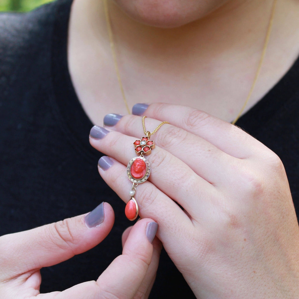 Antique Coral Stick Pin Conversion Pendant with Optional 14k Gold Chain | Antique Coral Necklace - Trademark Antiques