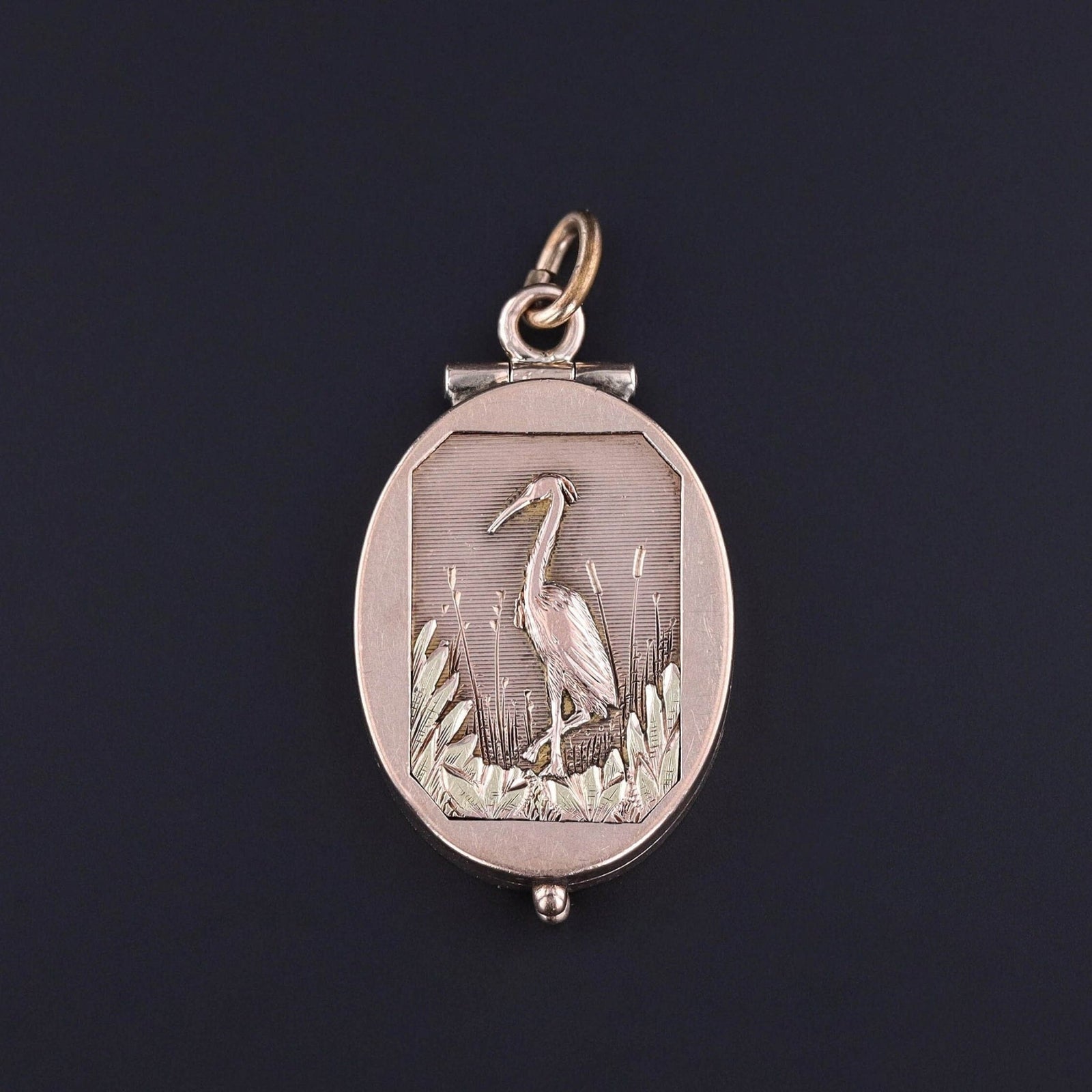 Antique Crane Locket of 9ct Rose Gold - Trademark Antiques