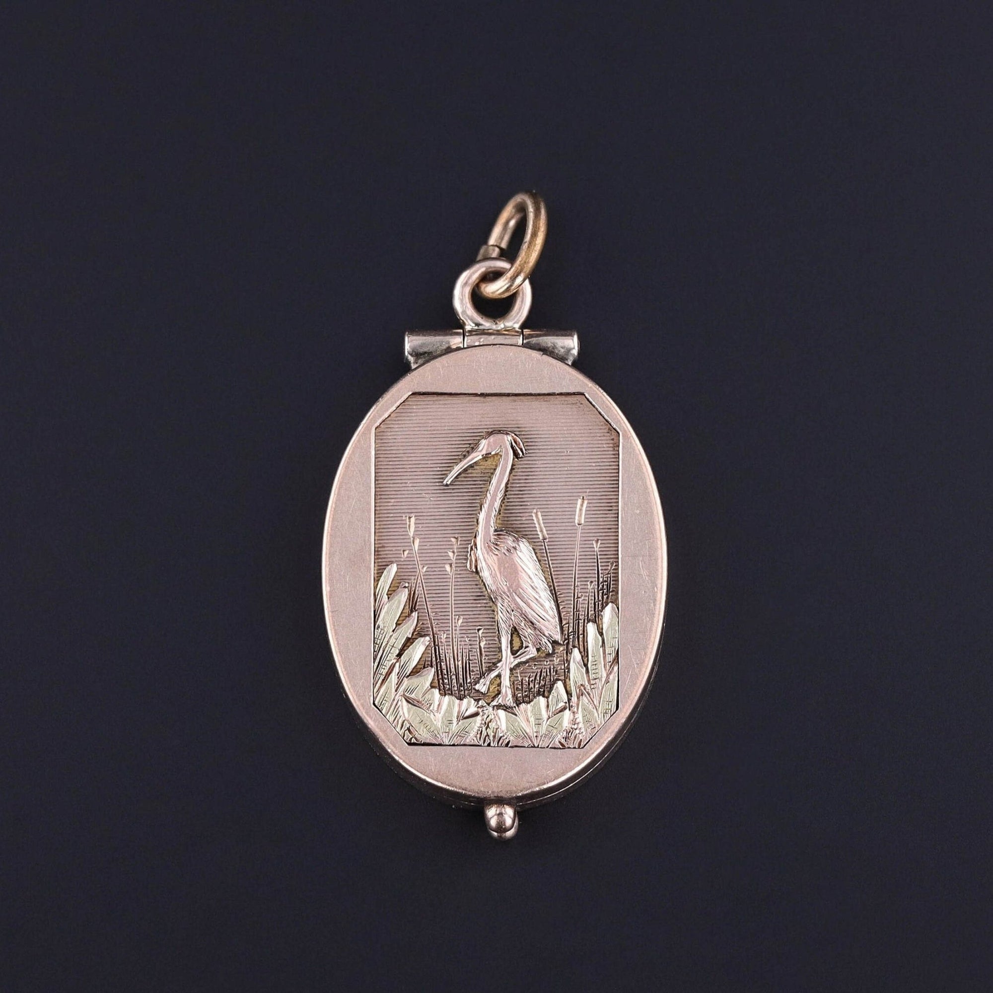 Antique Crane Locket of 9ct Rose Gold - Trademark Antiques