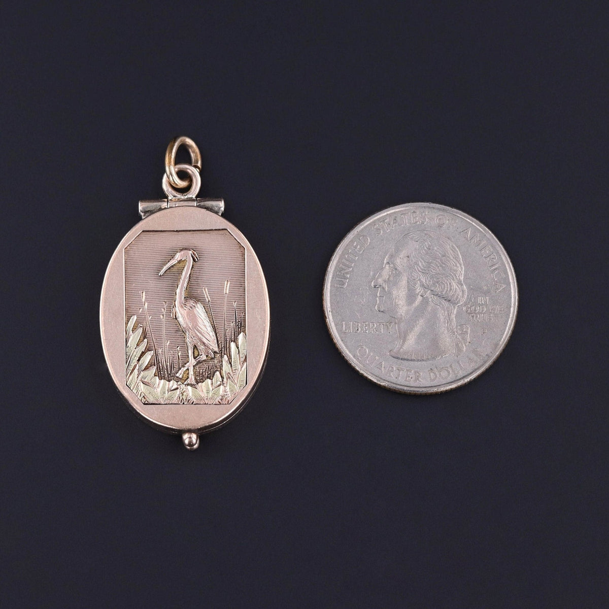 Antique Crane Locket of 9ct Rose Gold - Trademark Antiques