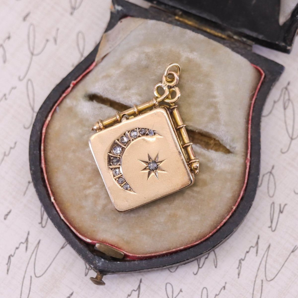 Antique Crescent and Star Locket of 10k Gold - Trademark Antiques