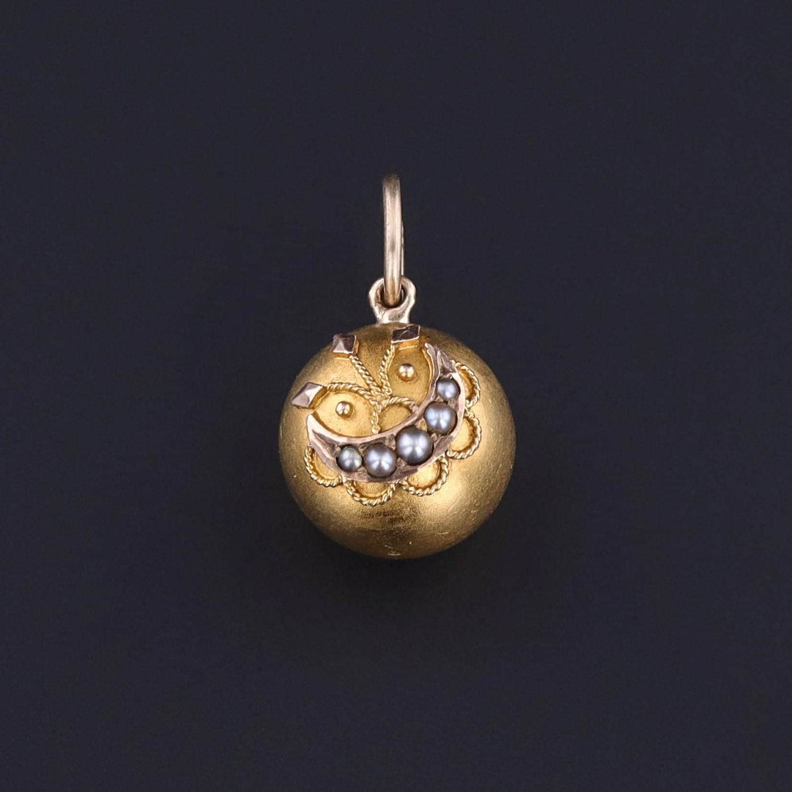 Antique Crescent Moon Orb Charm of 14k Gold - Trademark Antiques