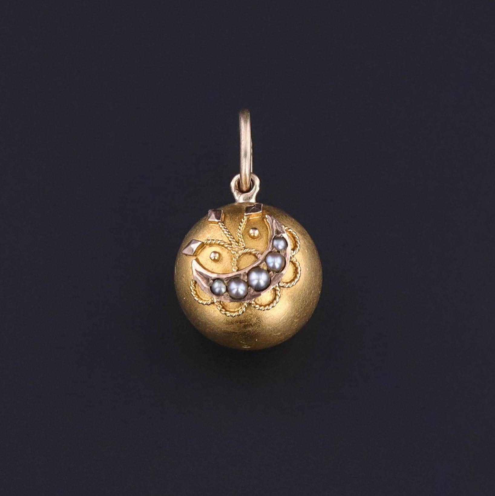 Antique Crescent Moon Orb Charm of 14k Gold - Trademark Antiques