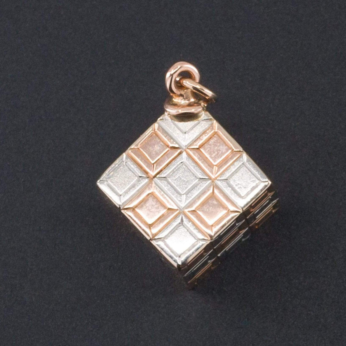 Antique Cube Pendant | 14k Rose Gold &amp; Platinum Pendant - Trademark Antiques