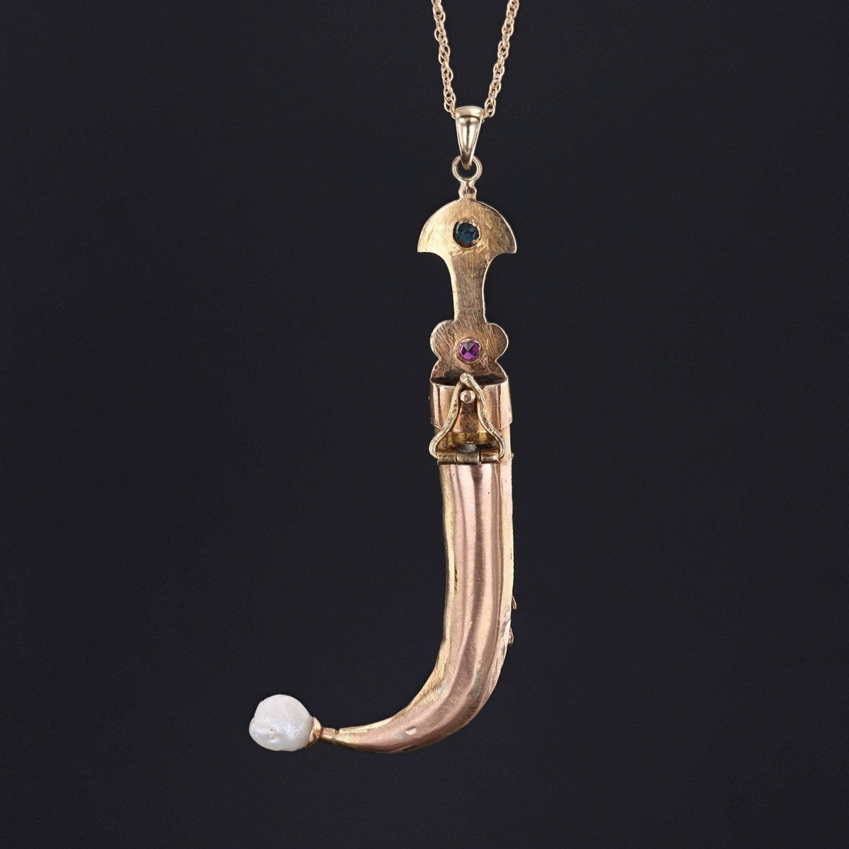 Antique Dagger or Sword Pendant | 18k Gold Ruby Diamond &amp; Sapphire Sword in Sheath - Trademark Antiques