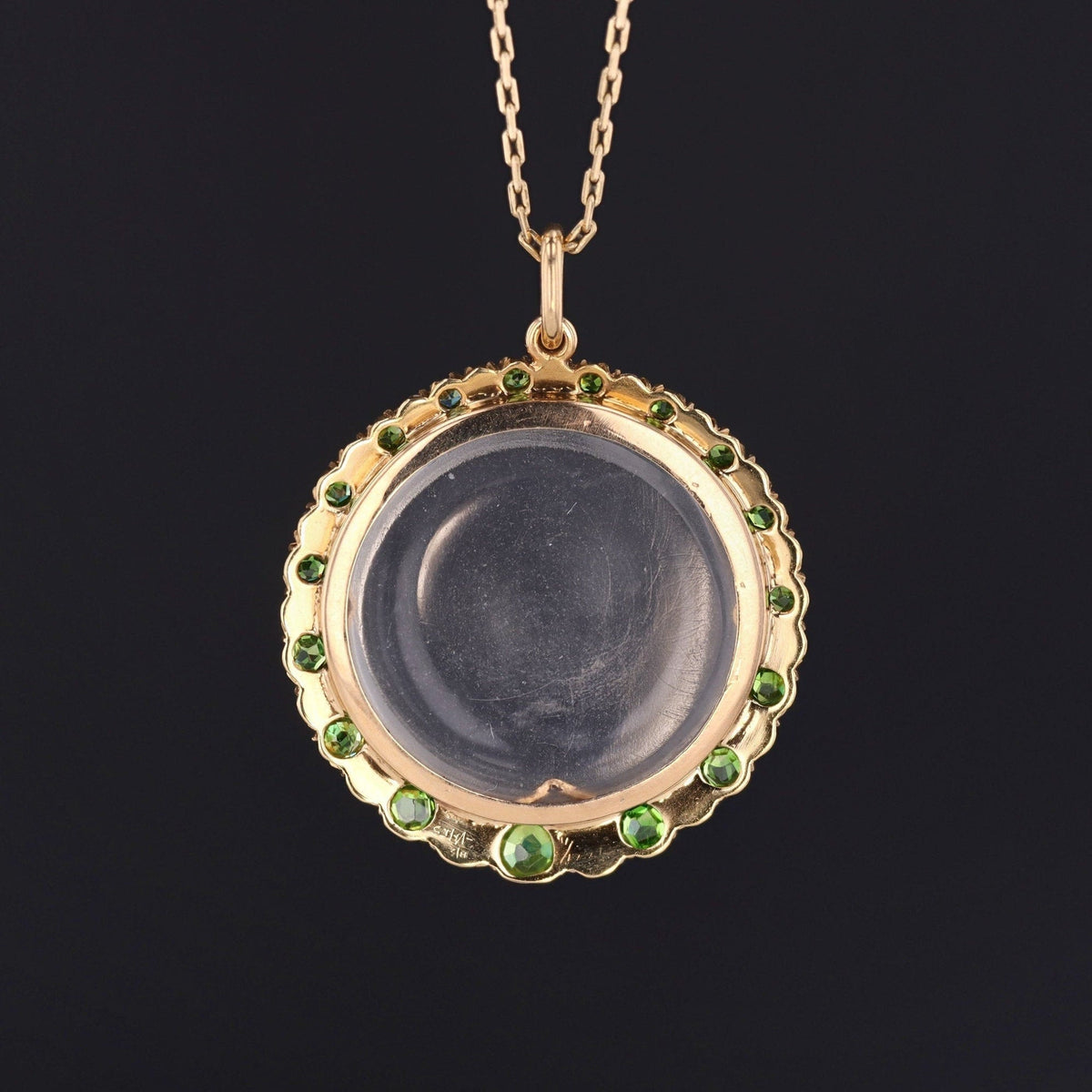 Antique Demantoid Garnet and Pearl Locket of 14k Gold - Trademark Antiques