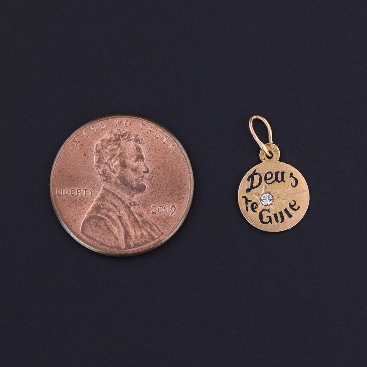 Antique Deus te Guie God Guide You Charm of 18k Gold - Trademark Antiques