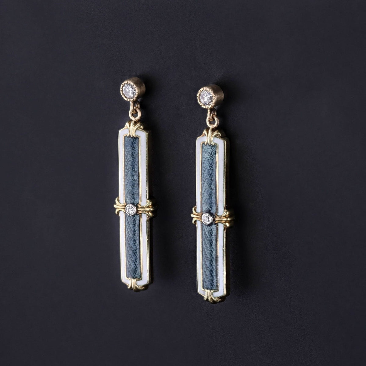 Antique Diamond and Enamel Conversion Earrings of 14k Gold - Trademark Antiques