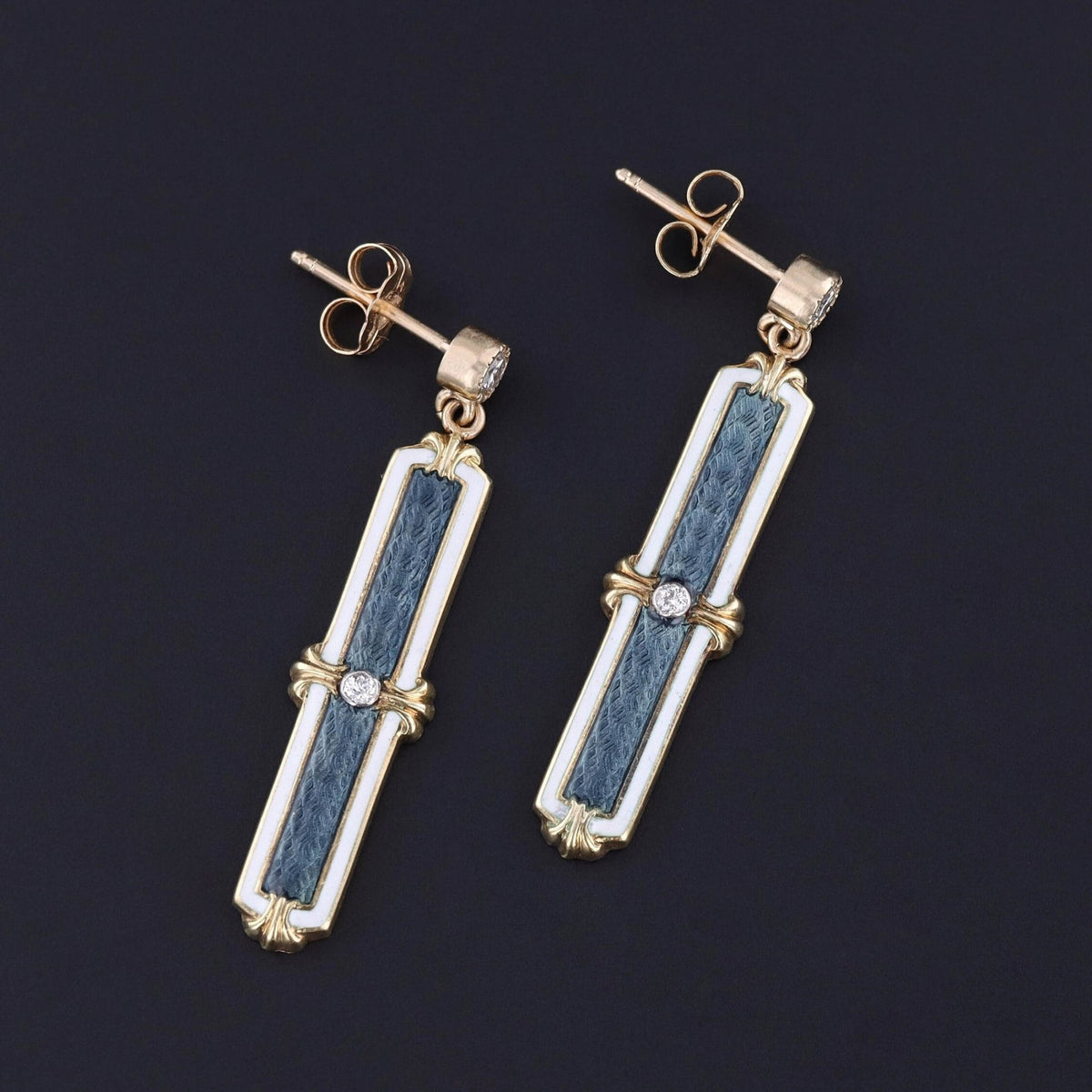 Antique Diamond and Enamel Conversion Earrings of 14k Gold - Trademark Antiques