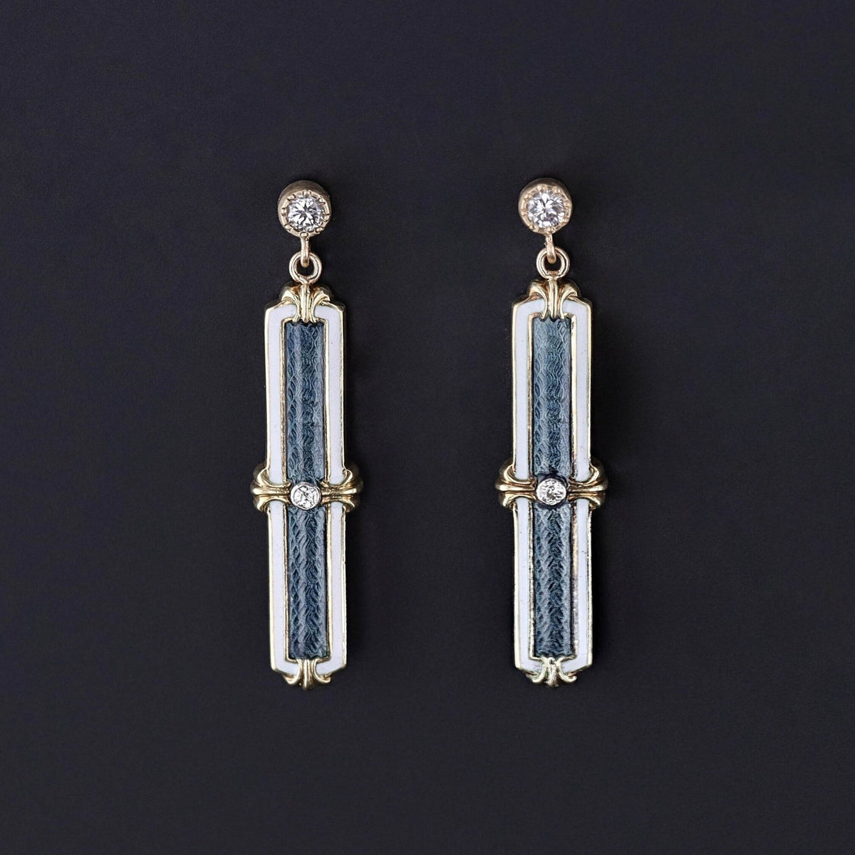 Antique Diamond and Enamel Conversion Earrings of 14k Gold - Trademark Antiques