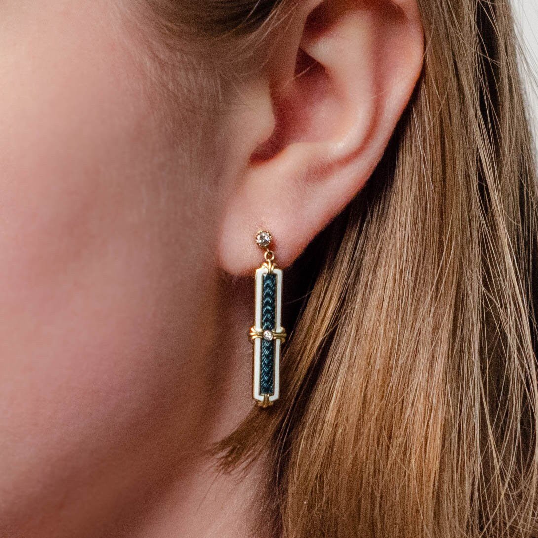 Antique Diamond and Enamel Conversion Earrings of 14k Gold - Trademark Antiques