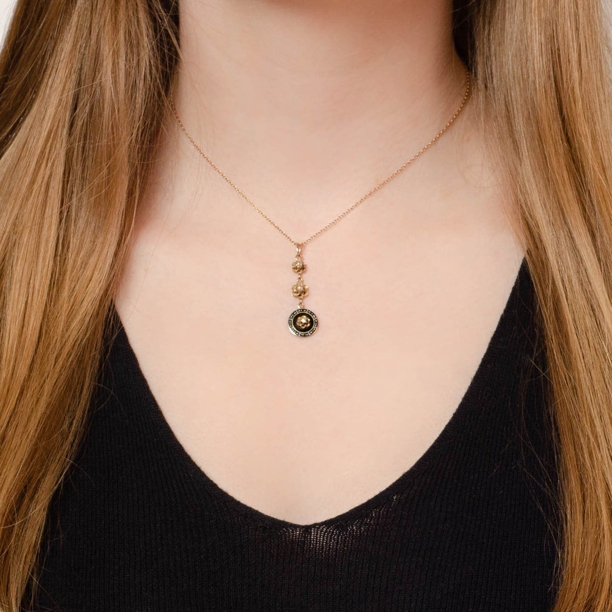 Antique Diamond and Enamel Lavalier Pendant of 10k Gold - Trademark Antiques