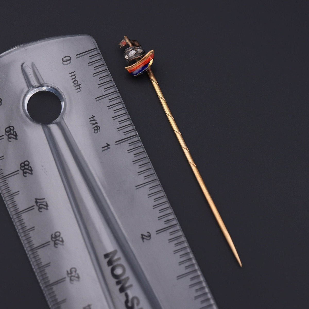 Antique Diamond and Enamel Sailboat Stickpin 14k Gold - Trademark Antiques