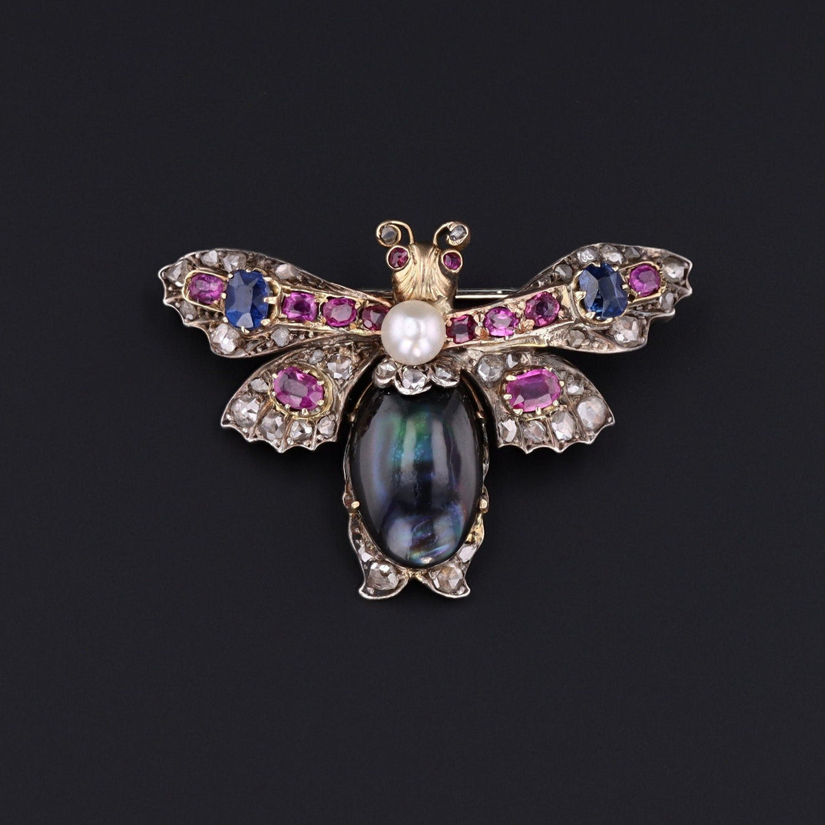 Antique Diamond and Gemstone Insect Brooch - Trademark Antiques