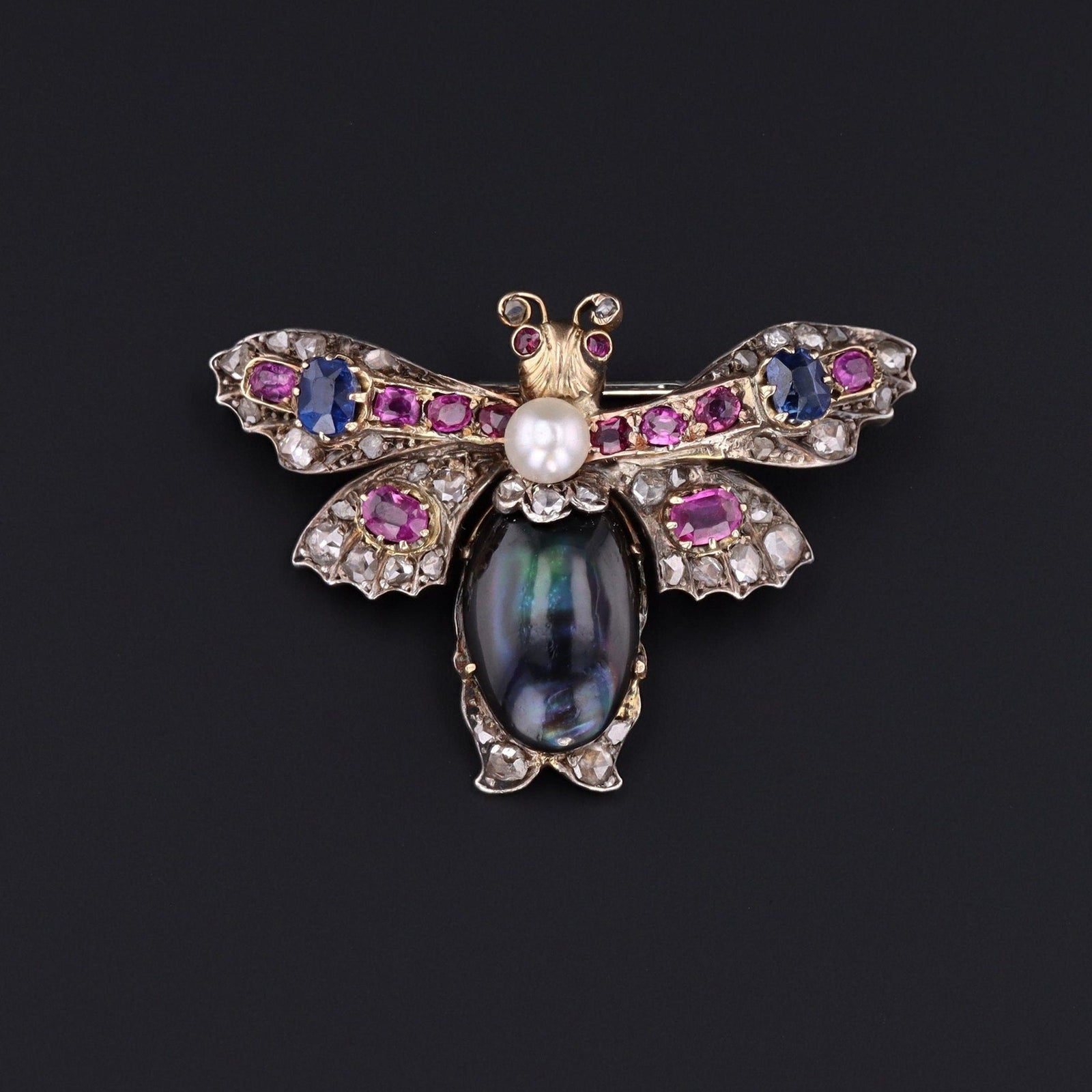 Antique Diamond and Gemstone Insect Brooch - Trademark Antiques