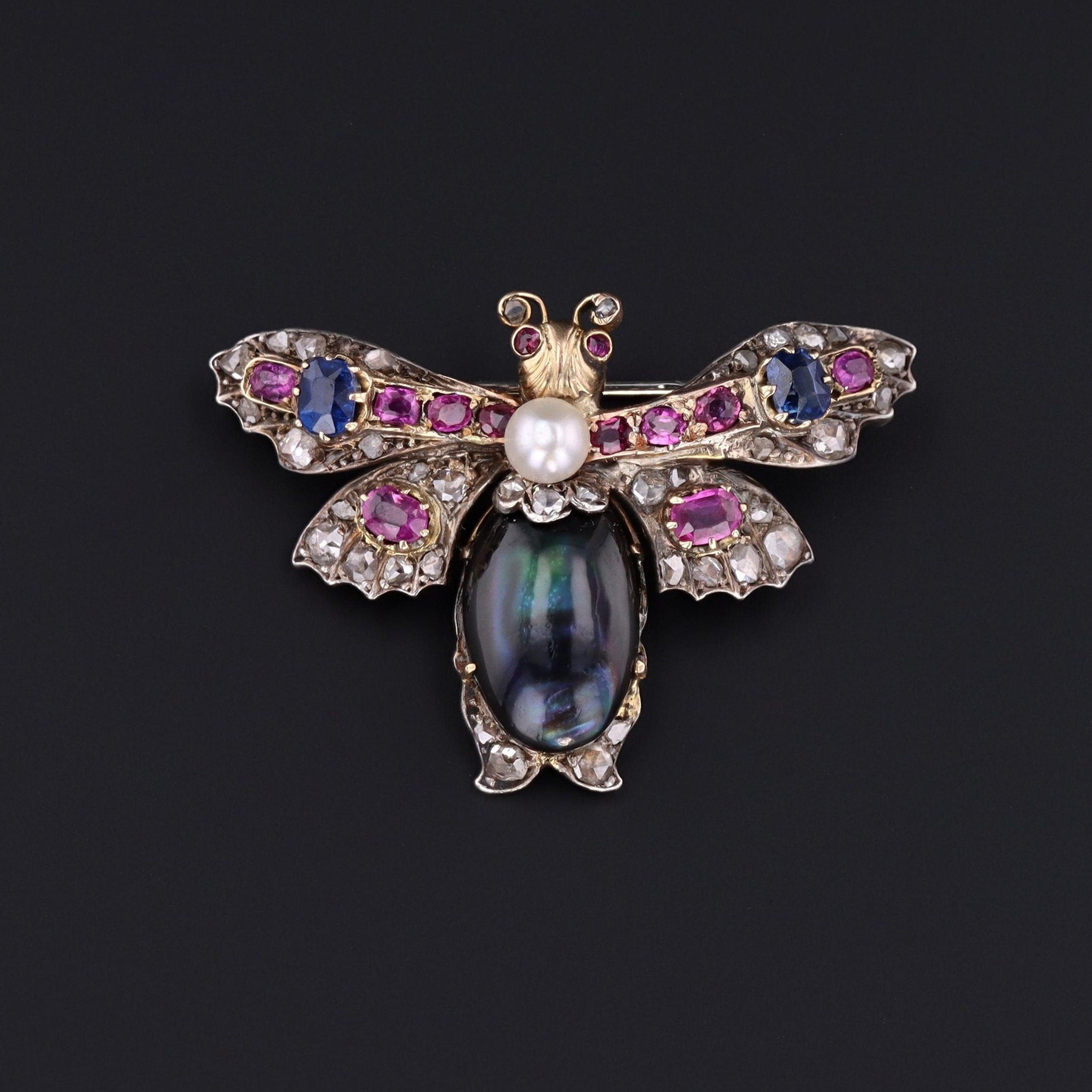 Antique Diamond and Gemstone Insect Brooch - Trademark Antiques