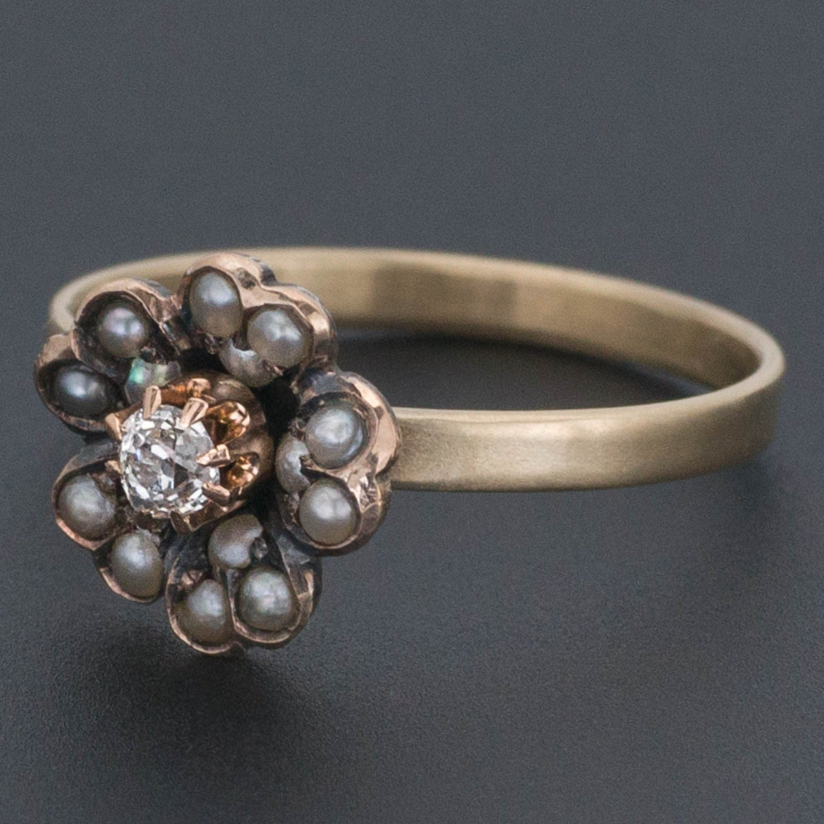 Antique Diamond and Pearl Flower Conversion Ring of 14k Gold and Silver - Trademark Antiques