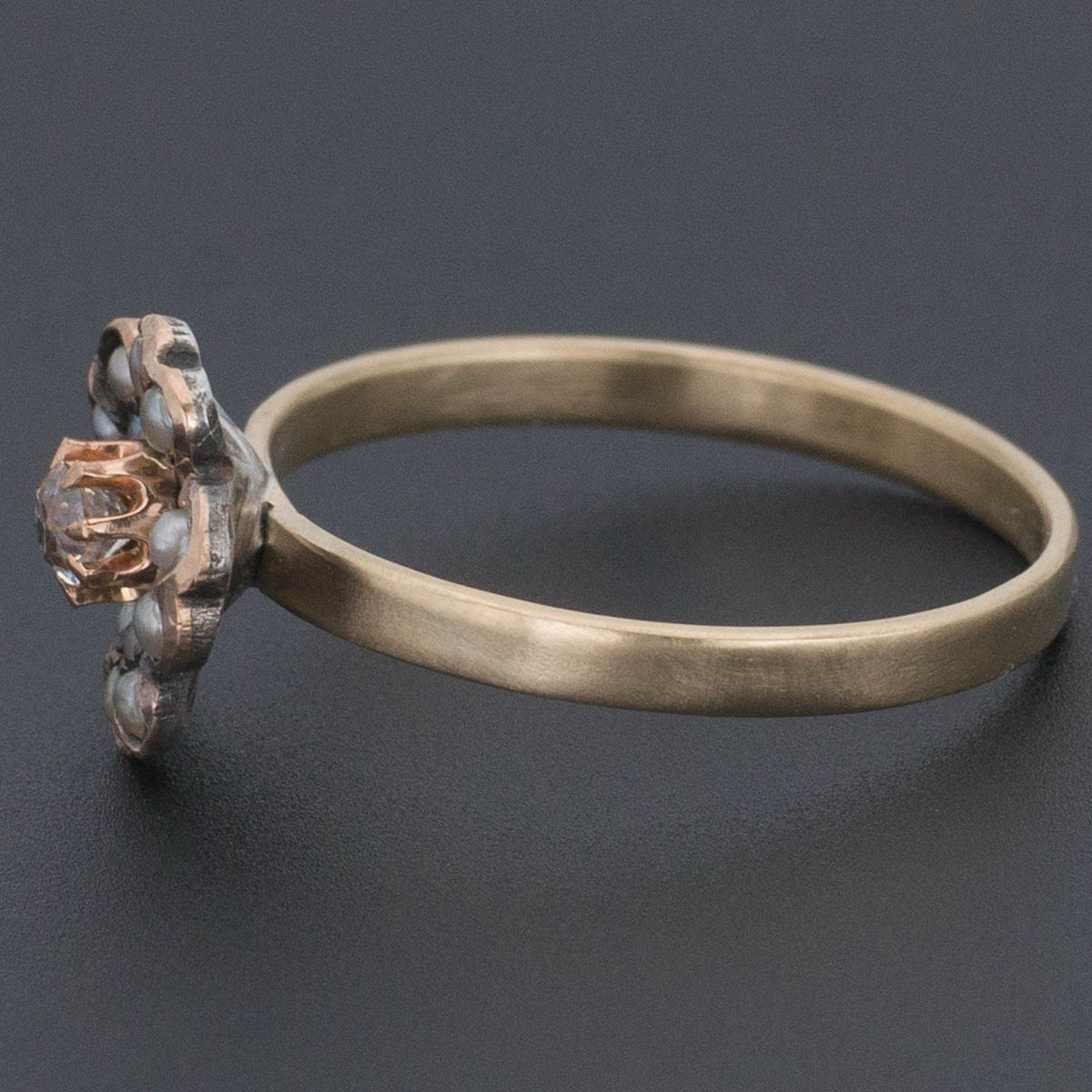 Antique Diamond and Pearl Flower Conversion Ring of 14k Gold and Silver - Trademark Antiques