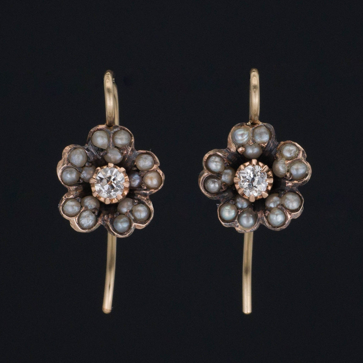 Antique Diamond and Pearl Flower Conversion Ring of 14k Gold and Silver - Trademark Antiques