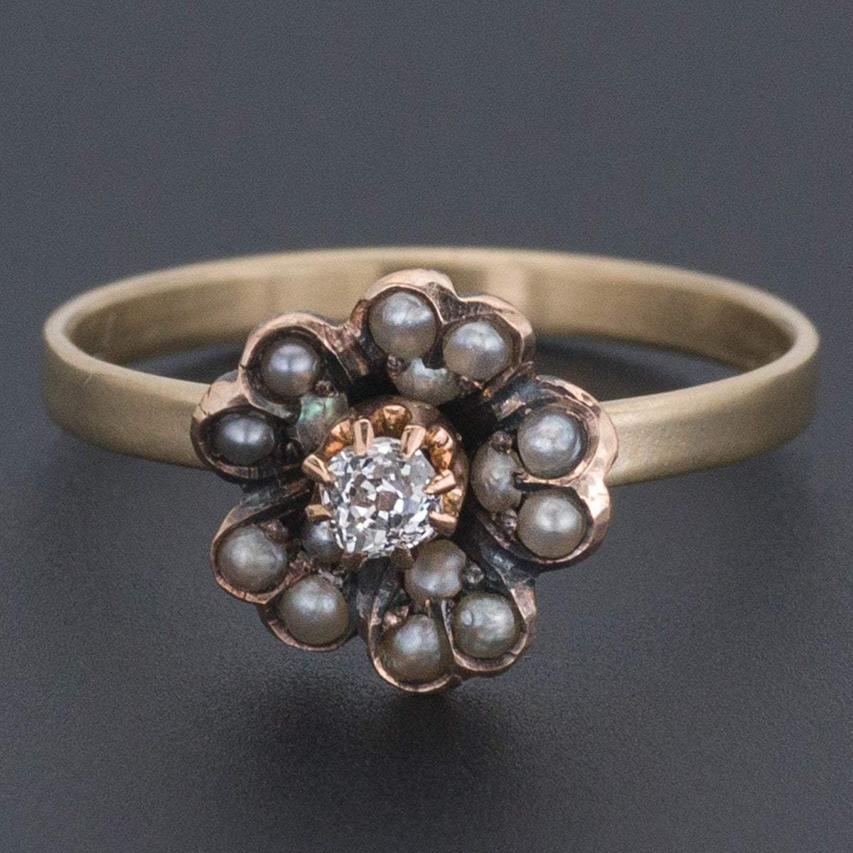 Antique Diamond and Pearl Flower Conversion Ring of 14k Gold and Silver - Trademark Antiques