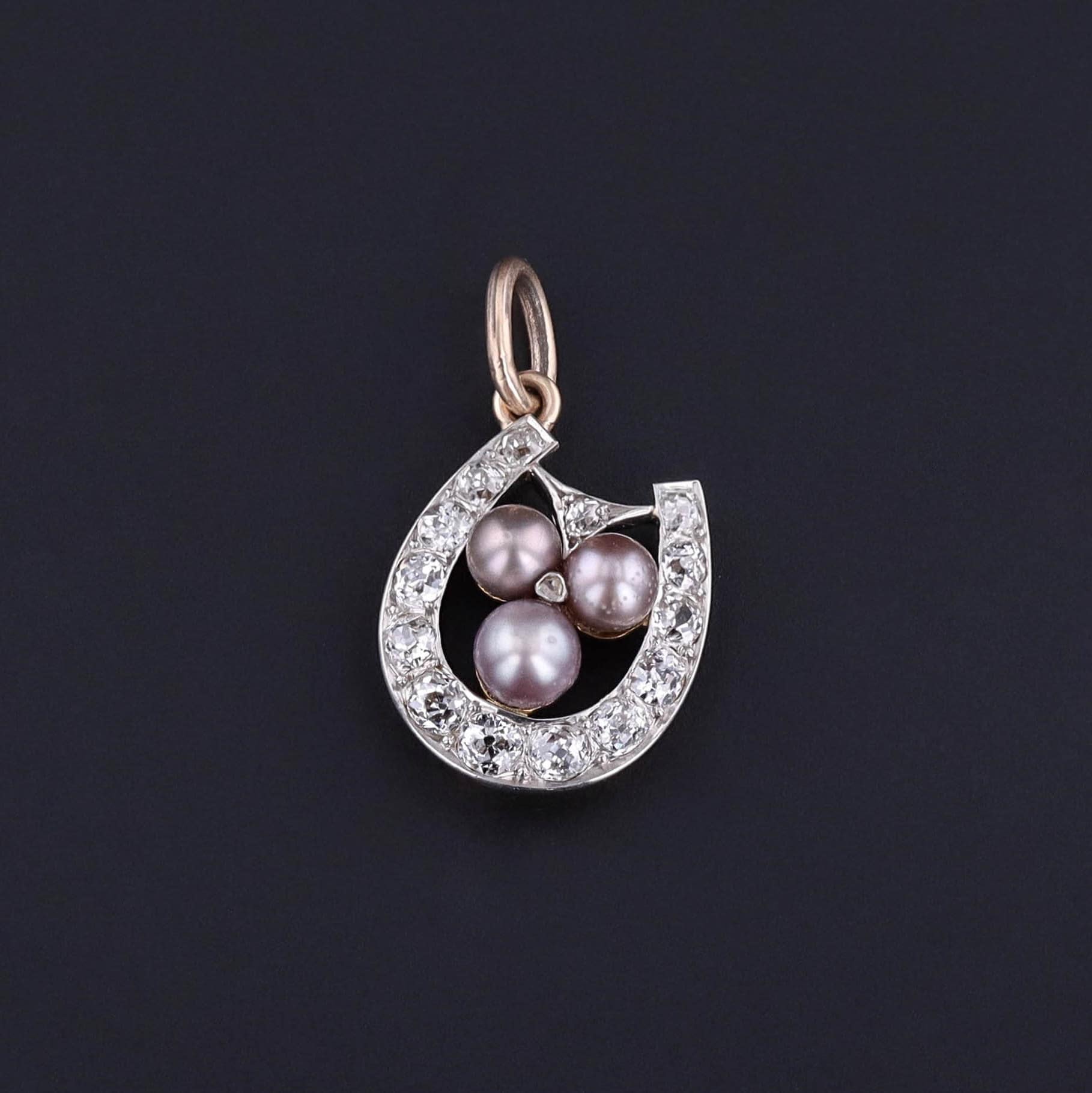 Antique Diamond and Pearl Horseshoe Charm - Trademark Antiques
