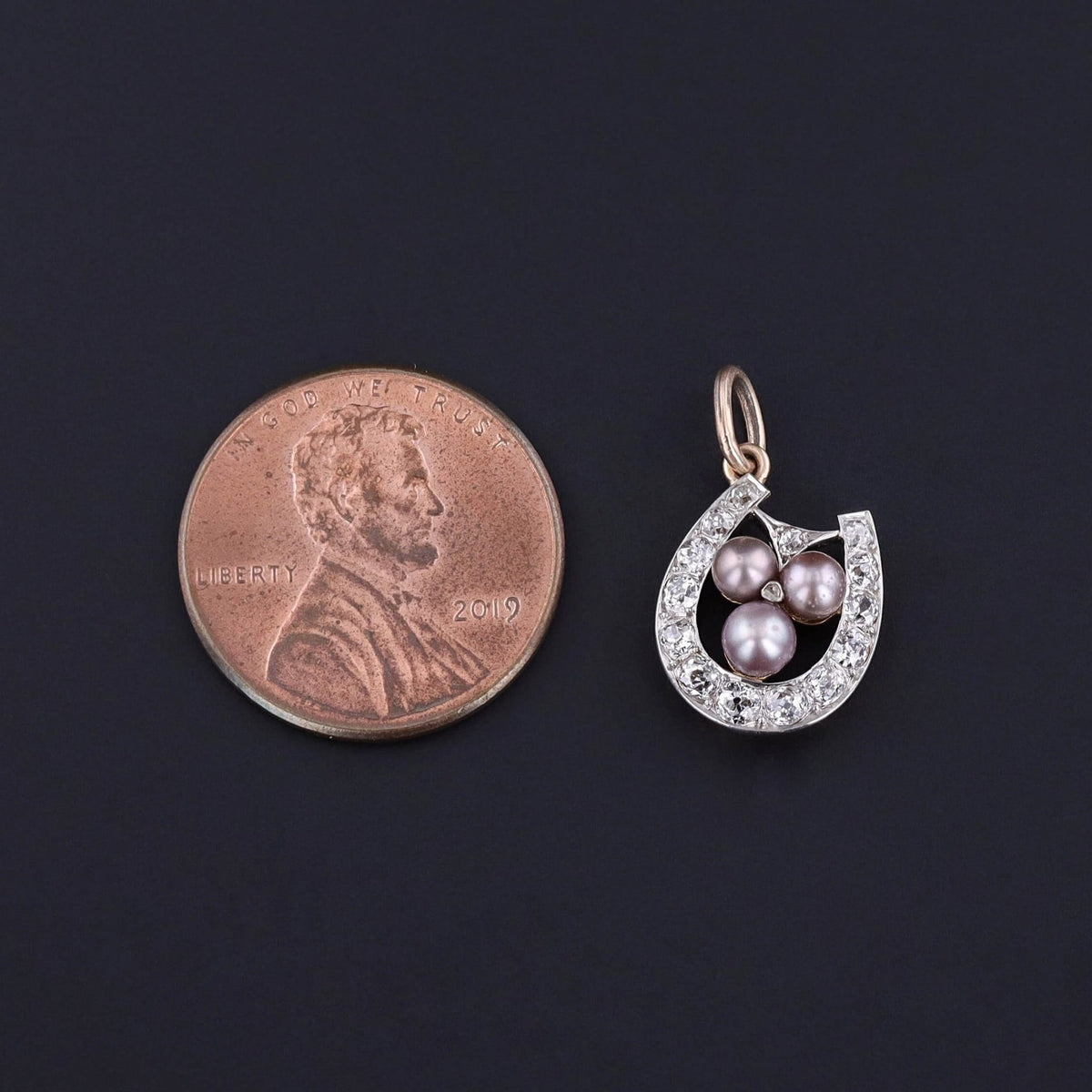 Antique Diamond and Pearl Horseshoe Charm - Trademark Antiques