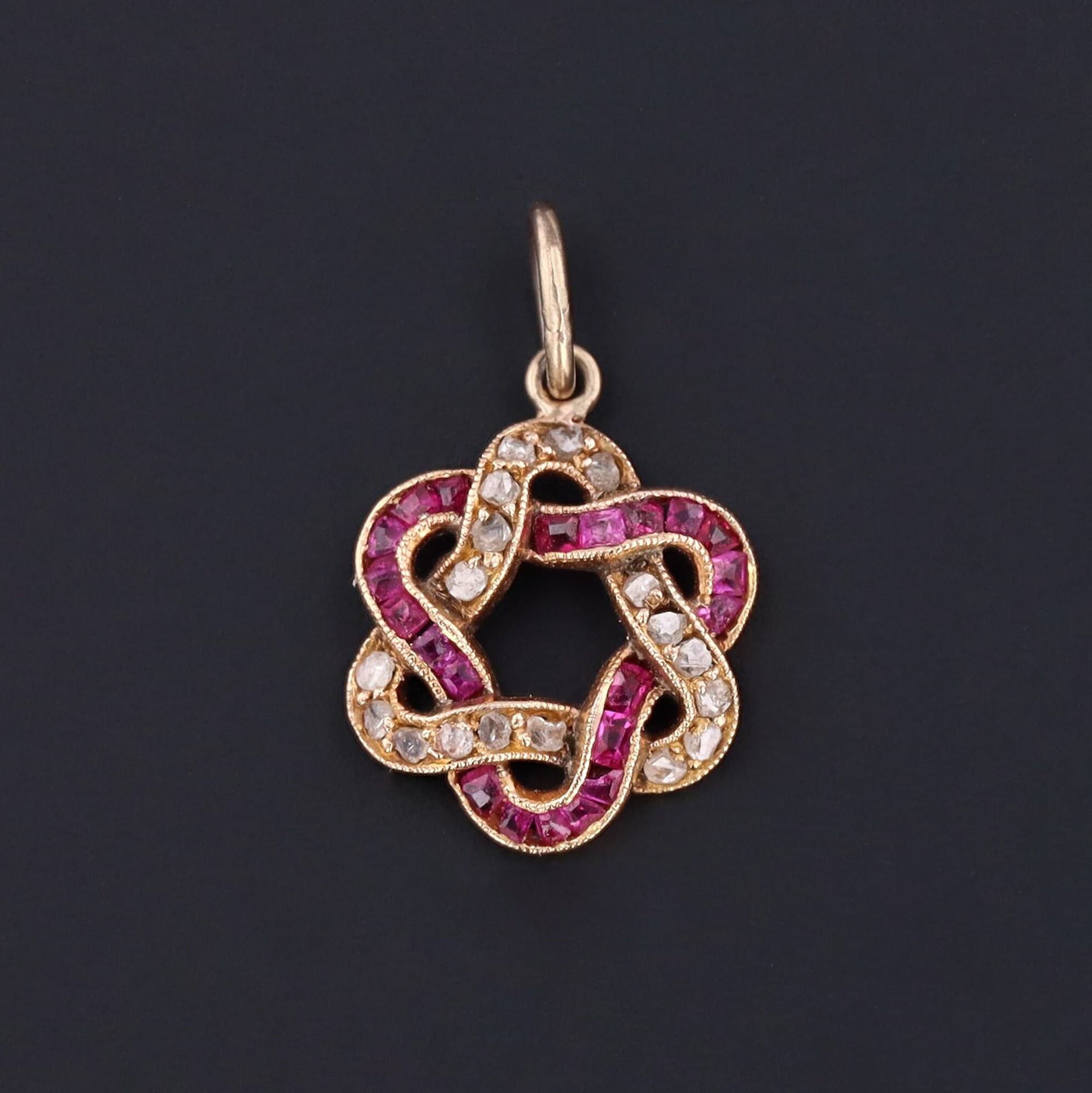 Antique Diamond and Ruby Pendant | 14k Gold Pendant - Trademark Antiques