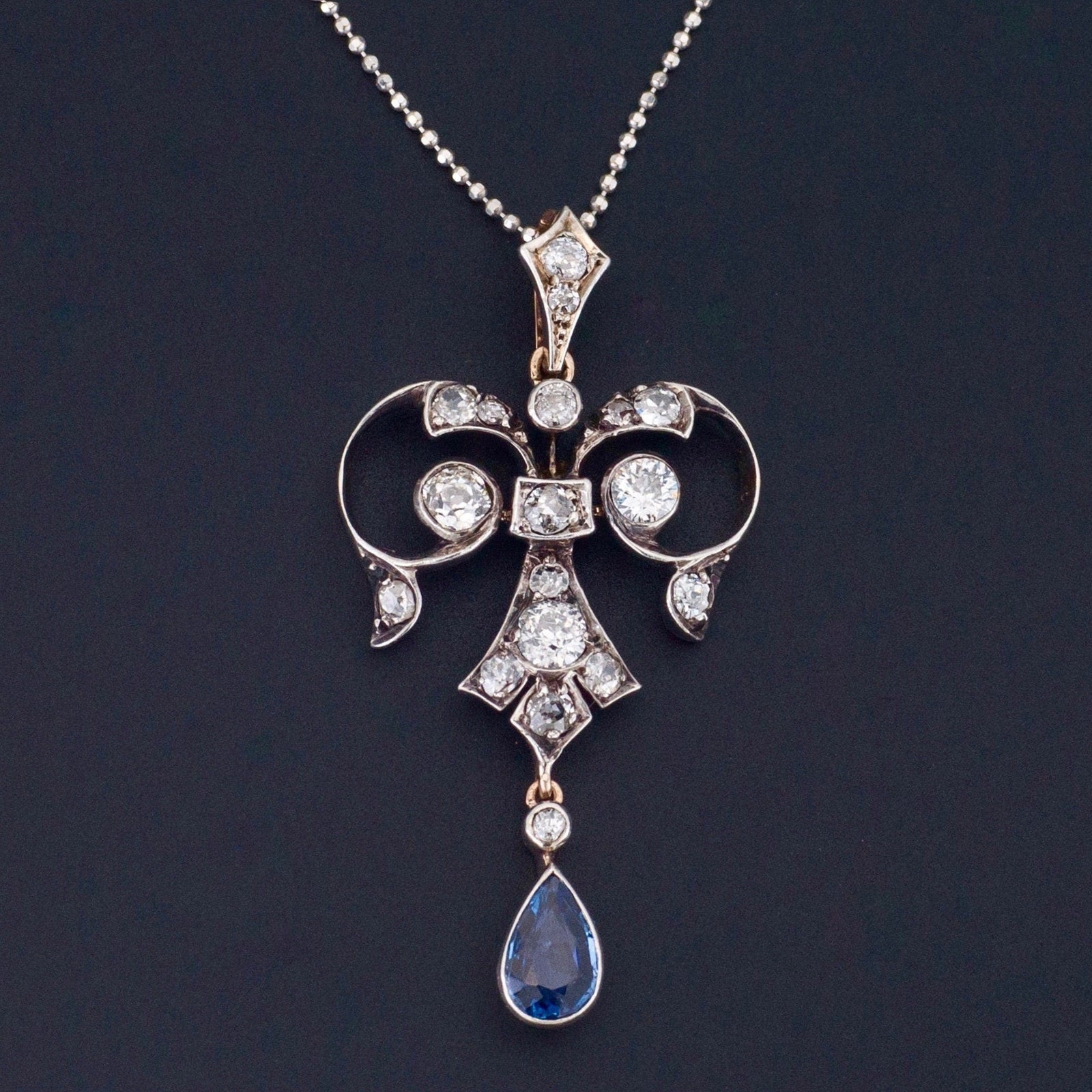 Antique Diamond and Sapphire Pendant | Silver Topped 14k Gold Pendant on Optional 14k Chain - Trademark Antiques