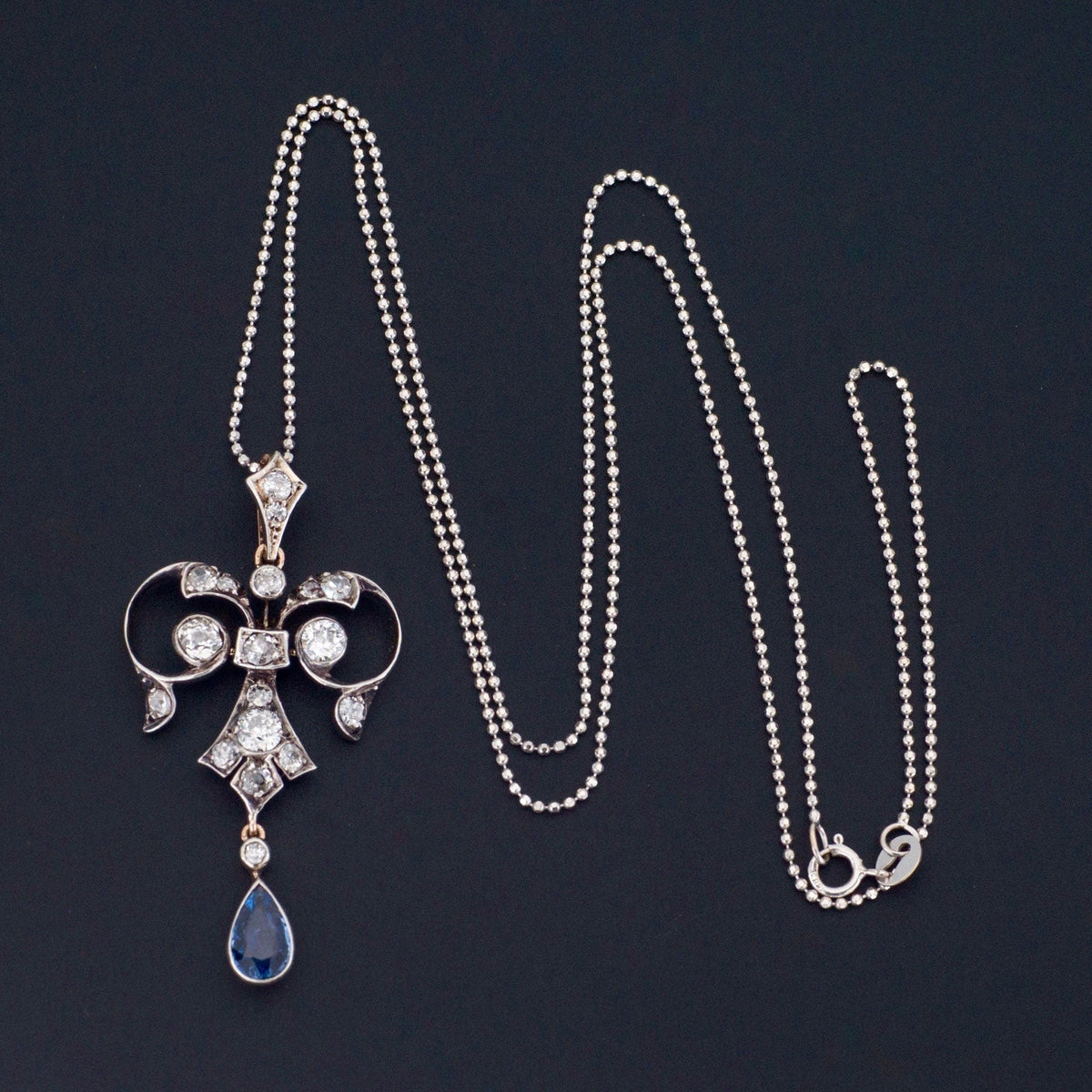 Antique Diamond and Sapphire Pendant | Silver Topped 14k Gold Pendant on Optional 14k Chain - Trademark Antiques