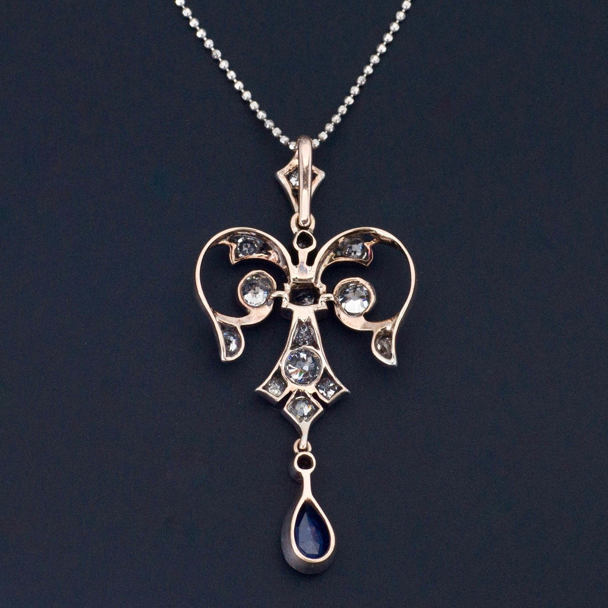 Antique Diamond and Sapphire Pendant | Silver Topped 14k Gold Pendant on Optional 14k Chain - Trademark Antiques