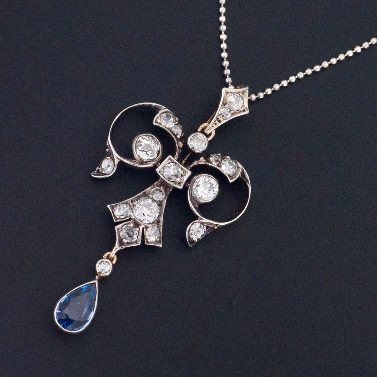 Antique Diamond and Sapphire Pendant | Silver Topped 14k Gold Pendant on Optional 14k Chain - Trademark Antiques