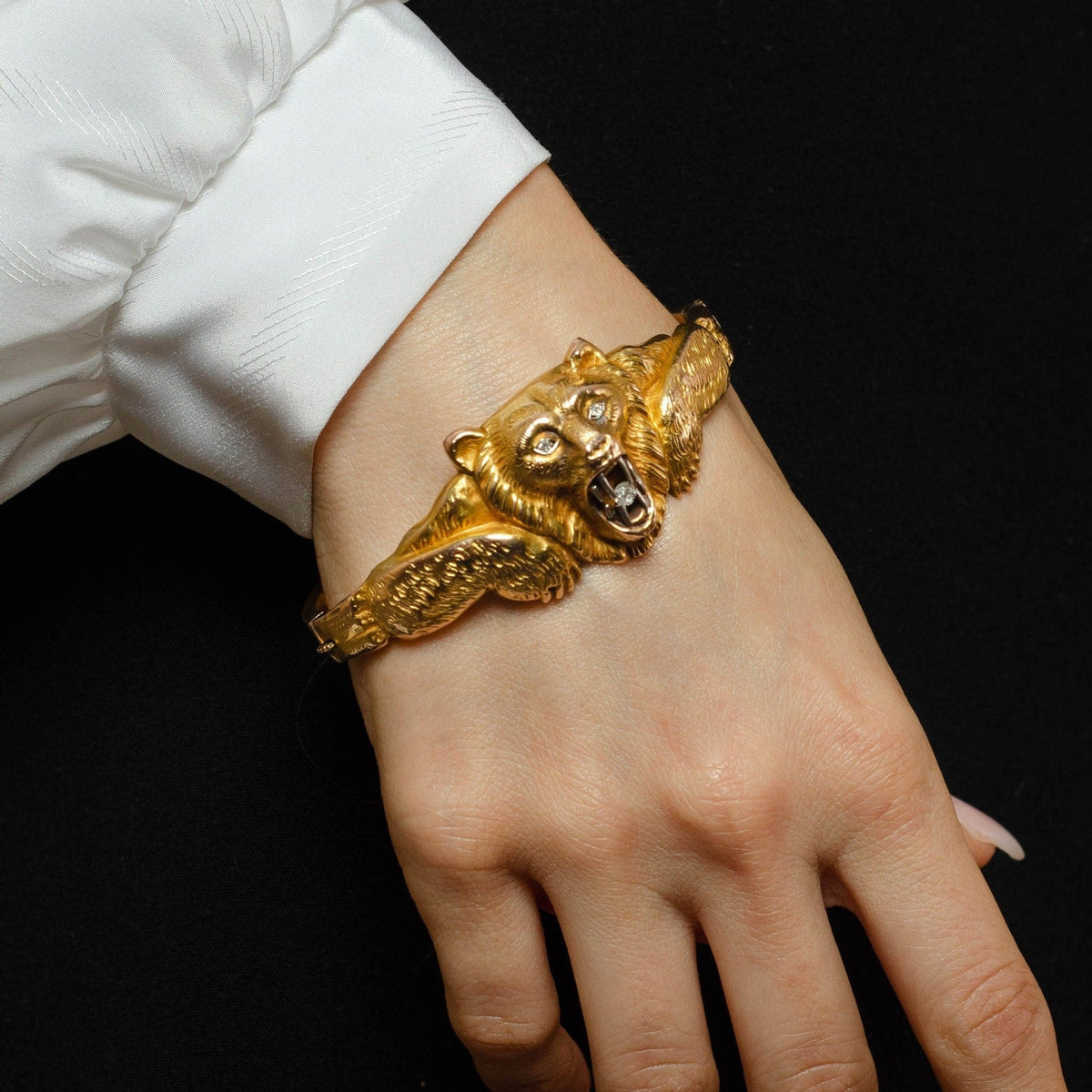 Antique Diamond Bear Bangle Bracelet of 14k Gold - Trademark Antiques