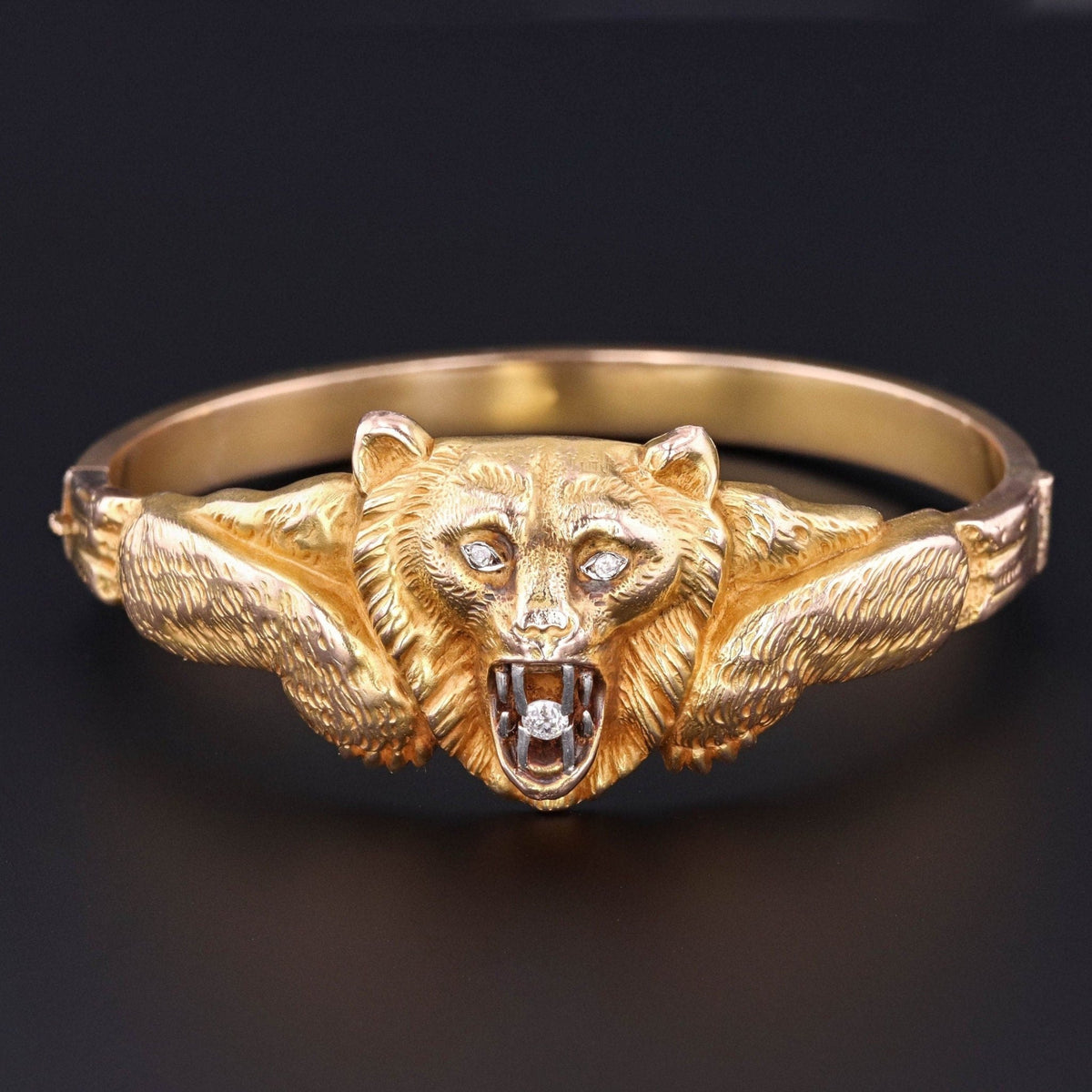 Antique Diamond Bear Bangle Bracelet of 14k Gold - Trademark Antiques