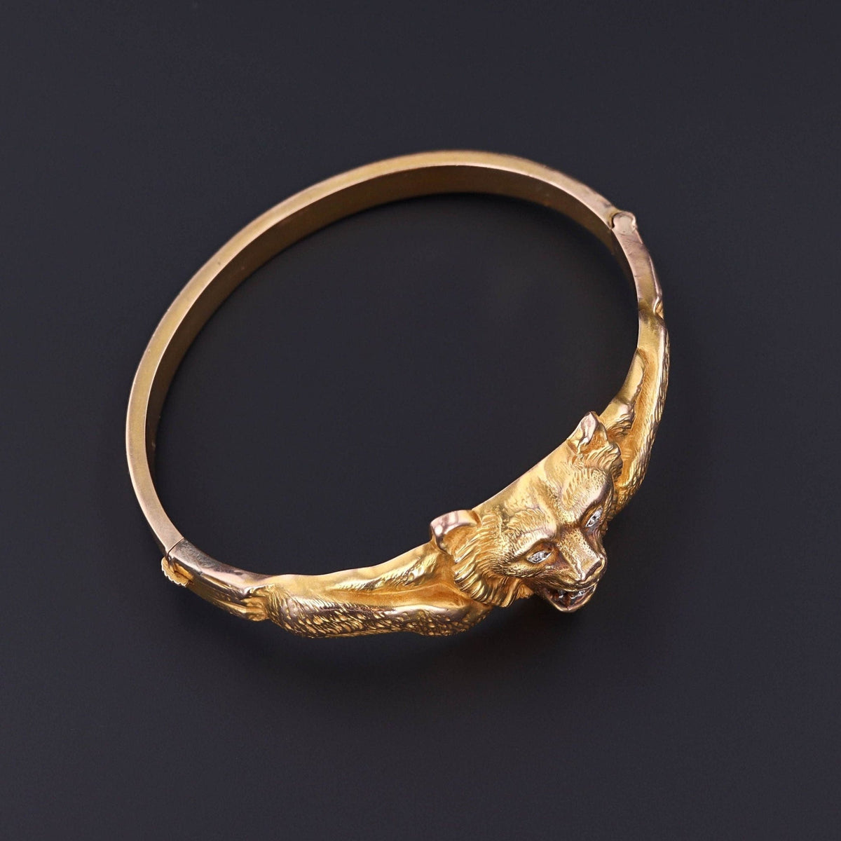 Antique Diamond Bear Bangle Bracelet of 14k Gold - Trademark Antiques