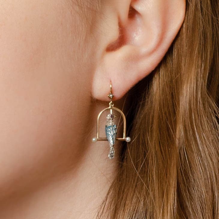 Antique Diamond Bird Conversion Earrings of 14k Gold - Trademark Antiques