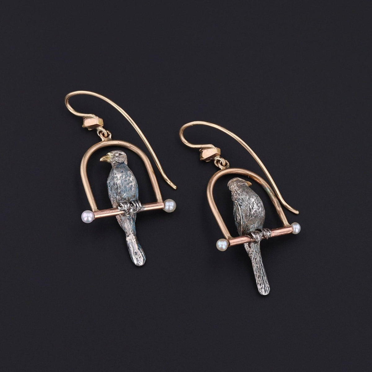 Antique Diamond Bird Conversion Earrings of 14k Gold - Trademark Antiques