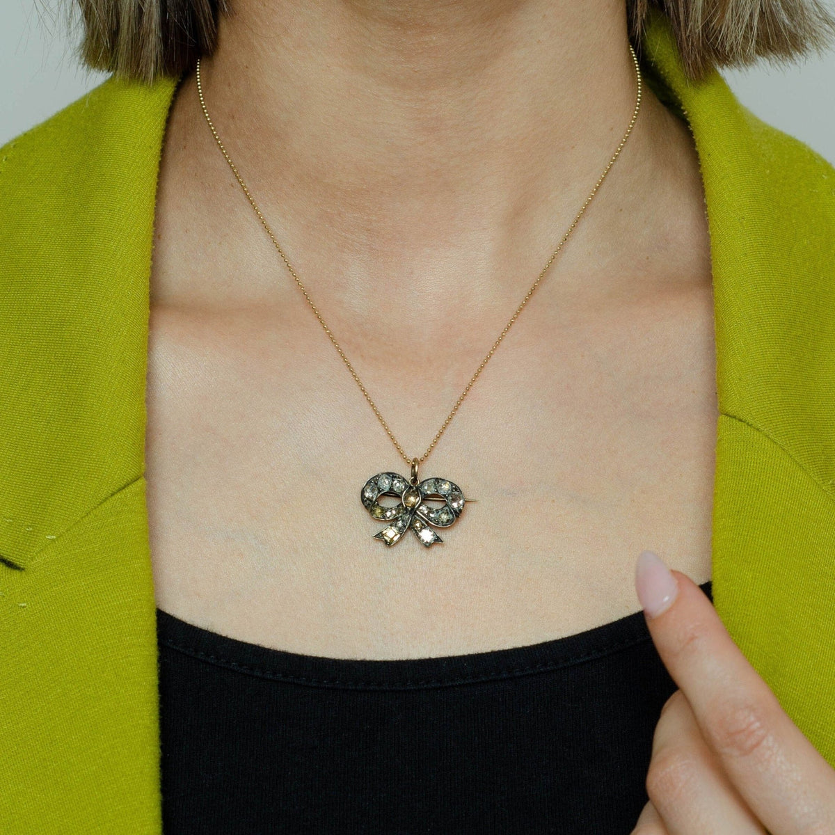 Antique Diamond Bow Pendant Brooch - Trademark Antiques