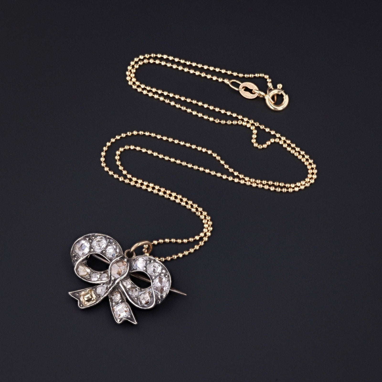 Antique Diamond Bow Pendant Brooch - Trademark Antiques