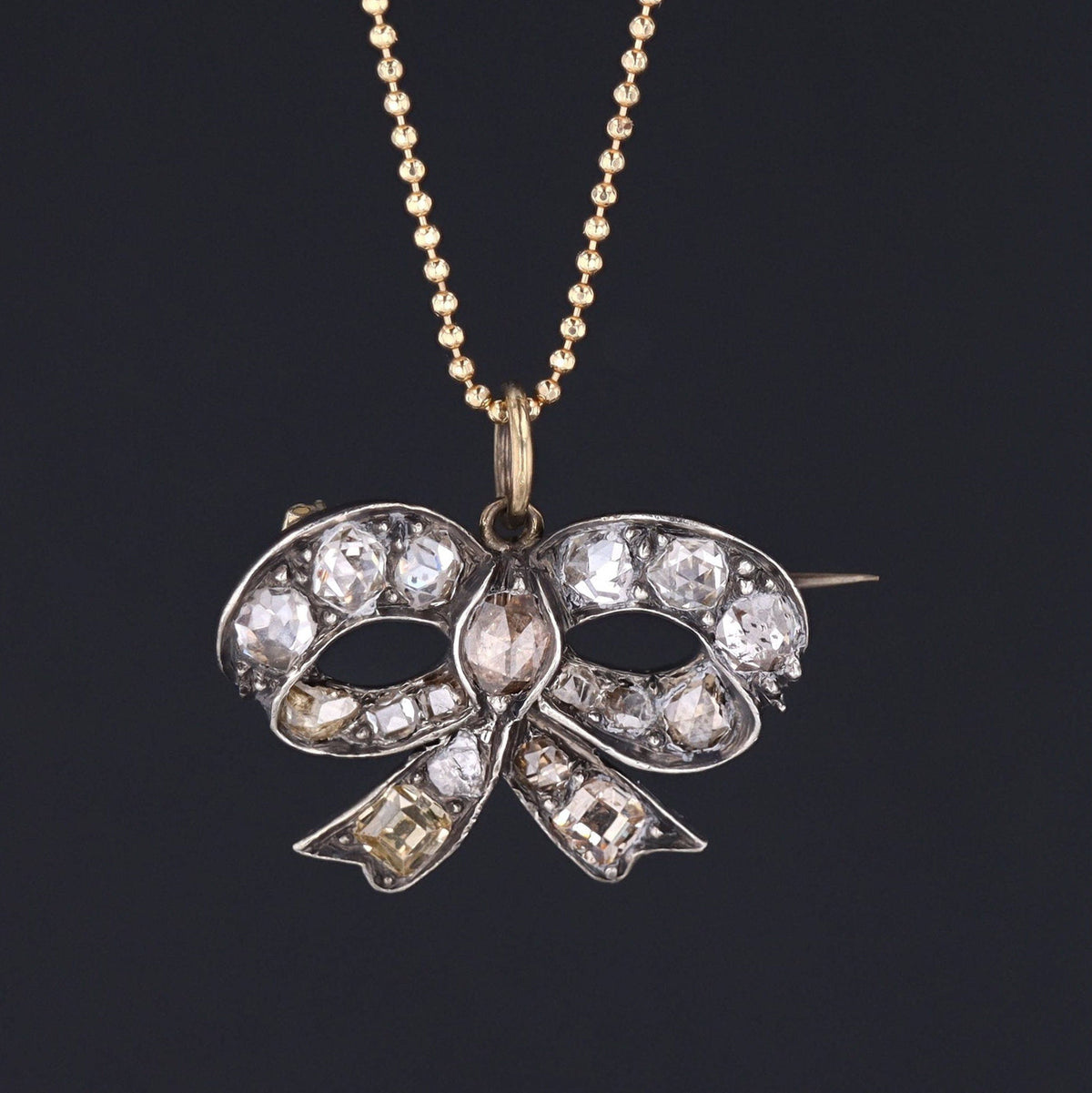 Antique Diamond Bow Pendant Brooch - Trademark Antiques