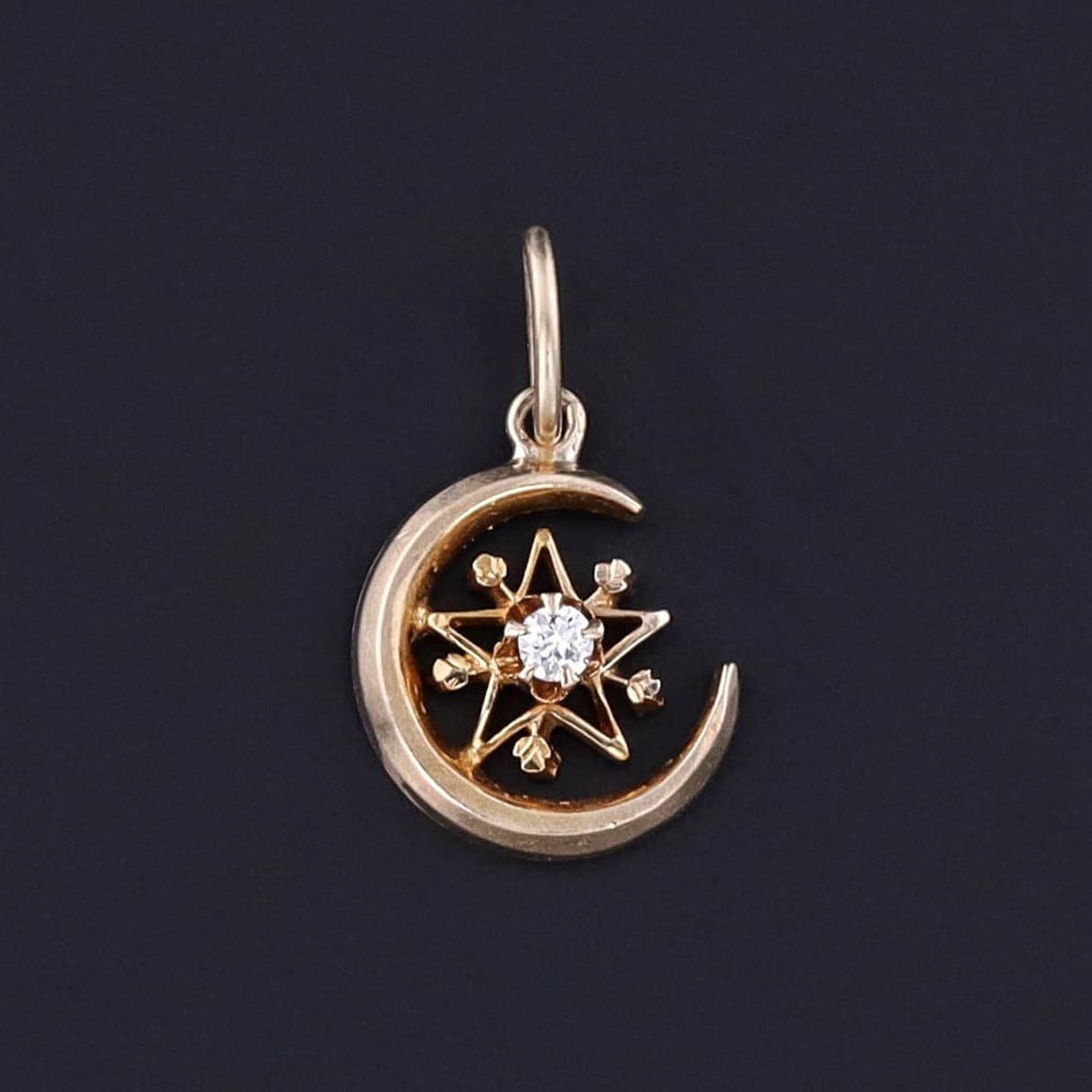 Antique Diamond Crescent Charm of 14k Gold - Trademark Antiques