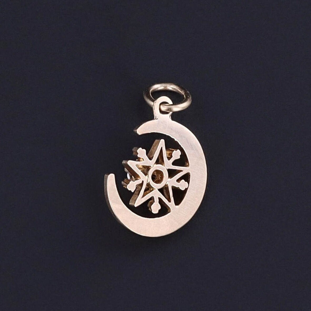 Antique Diamond Crescent Charm of 14k Gold - Trademark Antiques