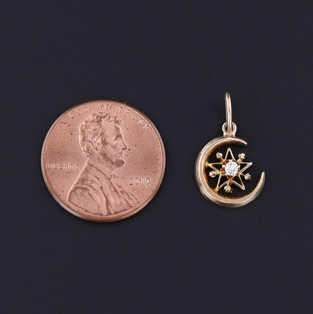 Antique Diamond Crescent Charm of 14k Gold - Trademark Antiques