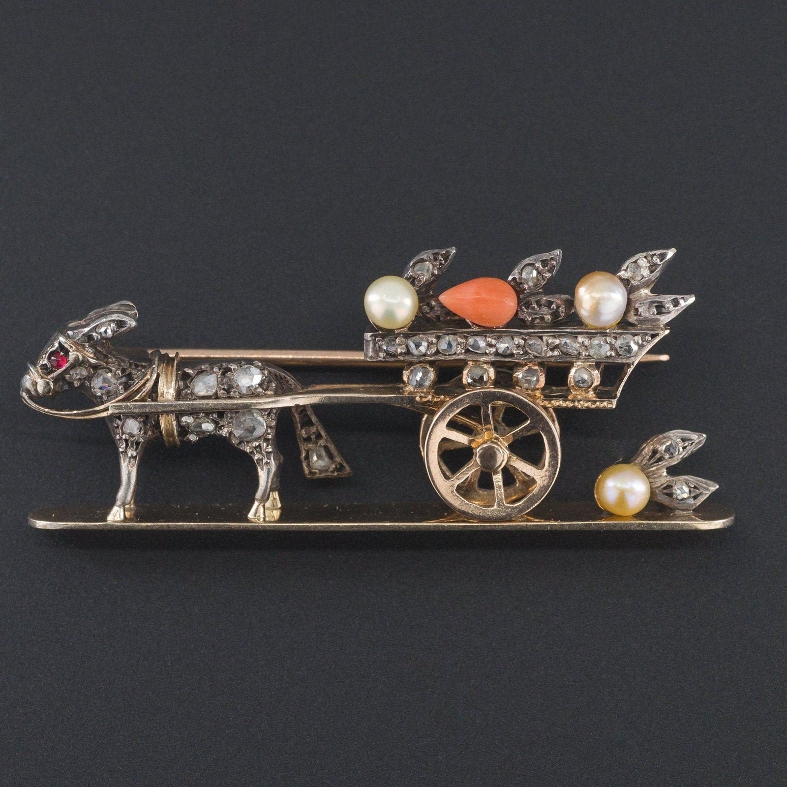Antique Diamond Donkey Cart Brooch - Trademark Antiques
