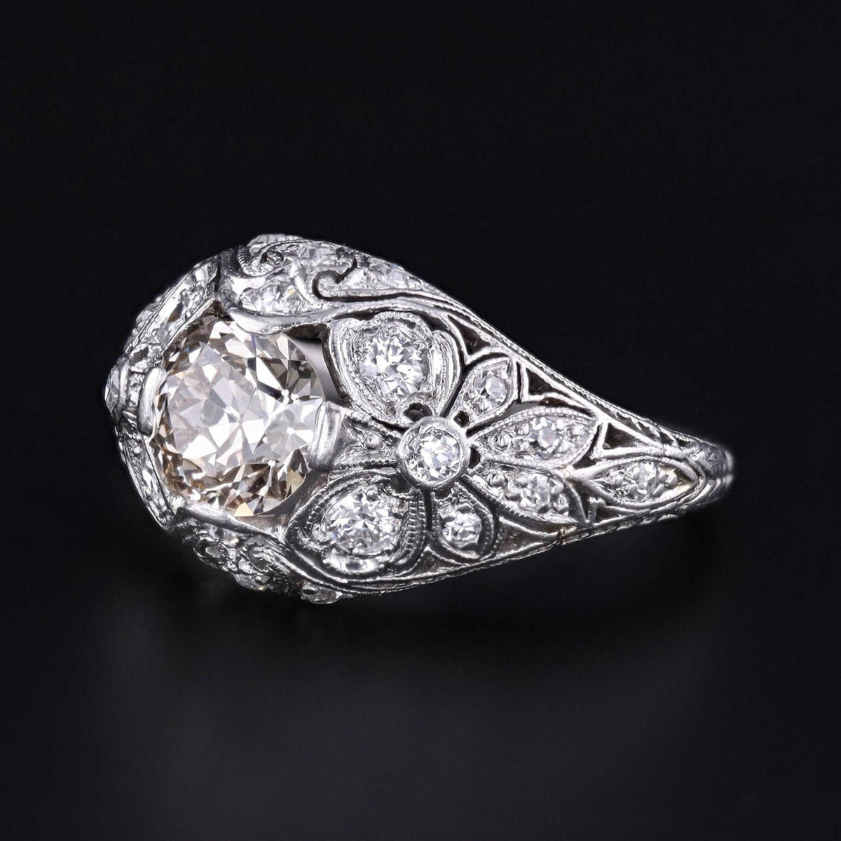 Antique Diamond Engagement Ring in Platinum - Trademark Antiques