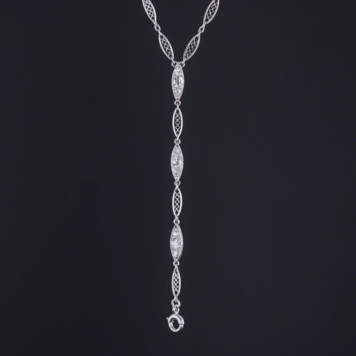 Antique Diamond Filigree Watch Chain of Platinum - Trademark Antiques