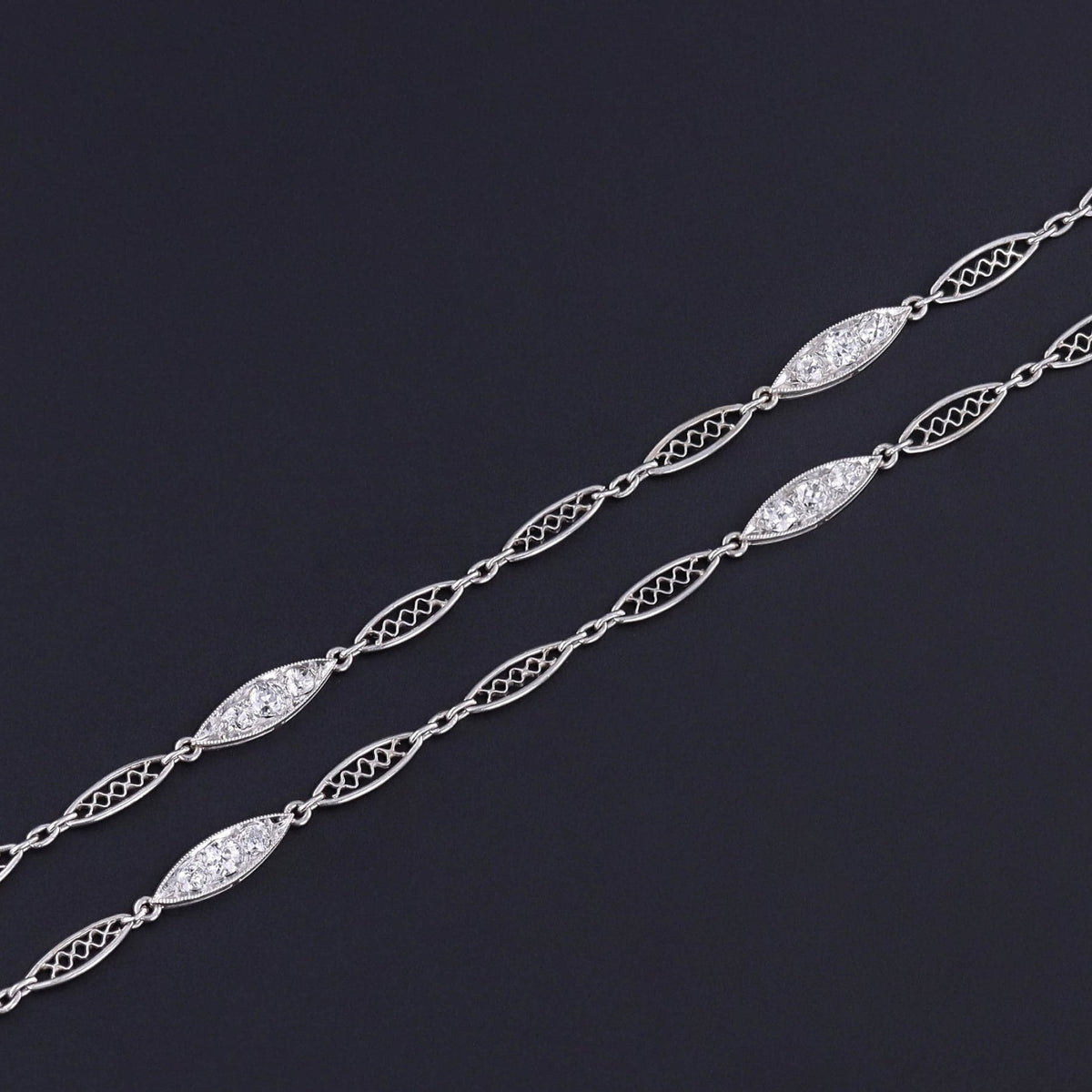 Antique Diamond Filigree Watch Chain of Platinum - Trademark Antiques