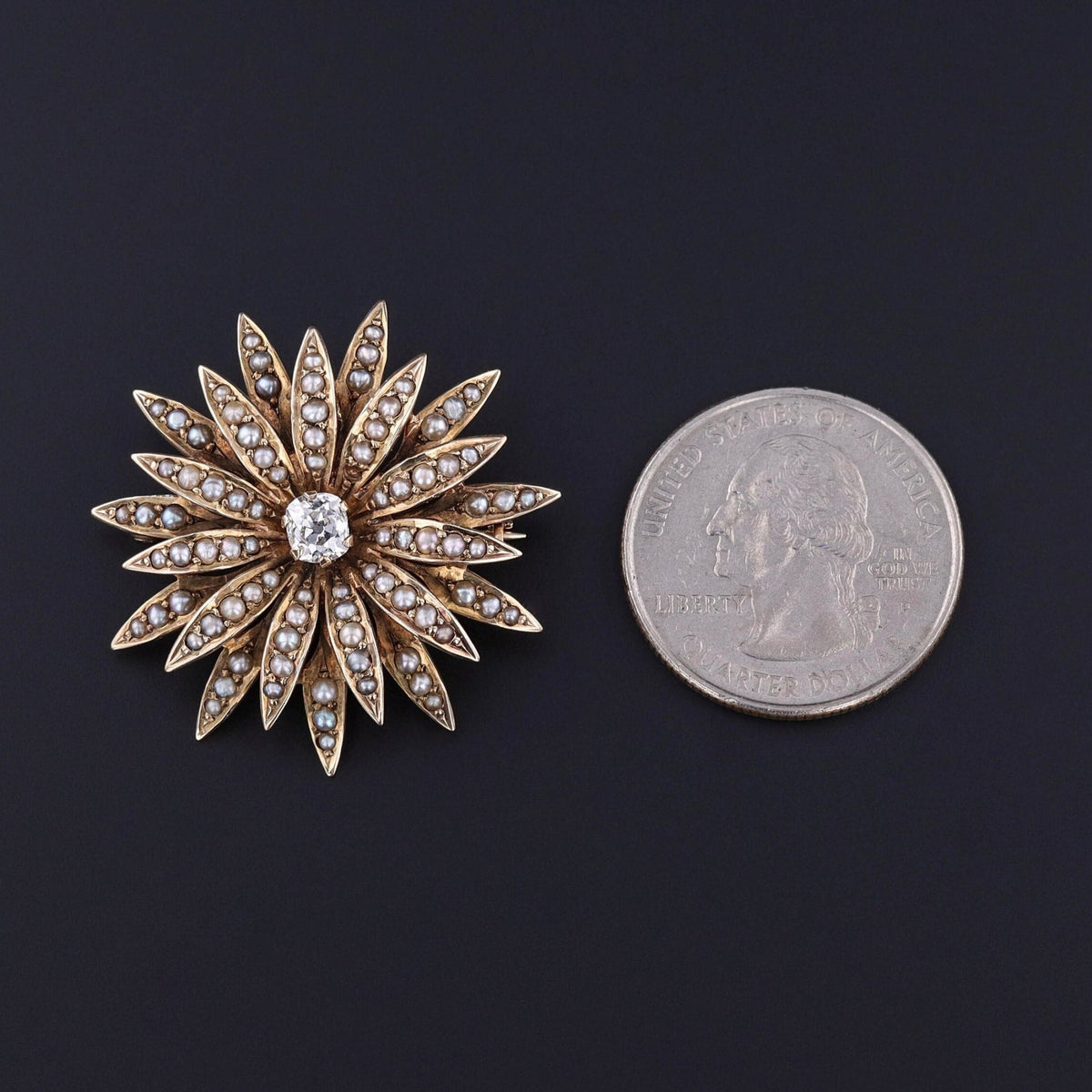 Antique Diamond Flower Brooch or Pendant of 10k Gold - Trademark Antiques