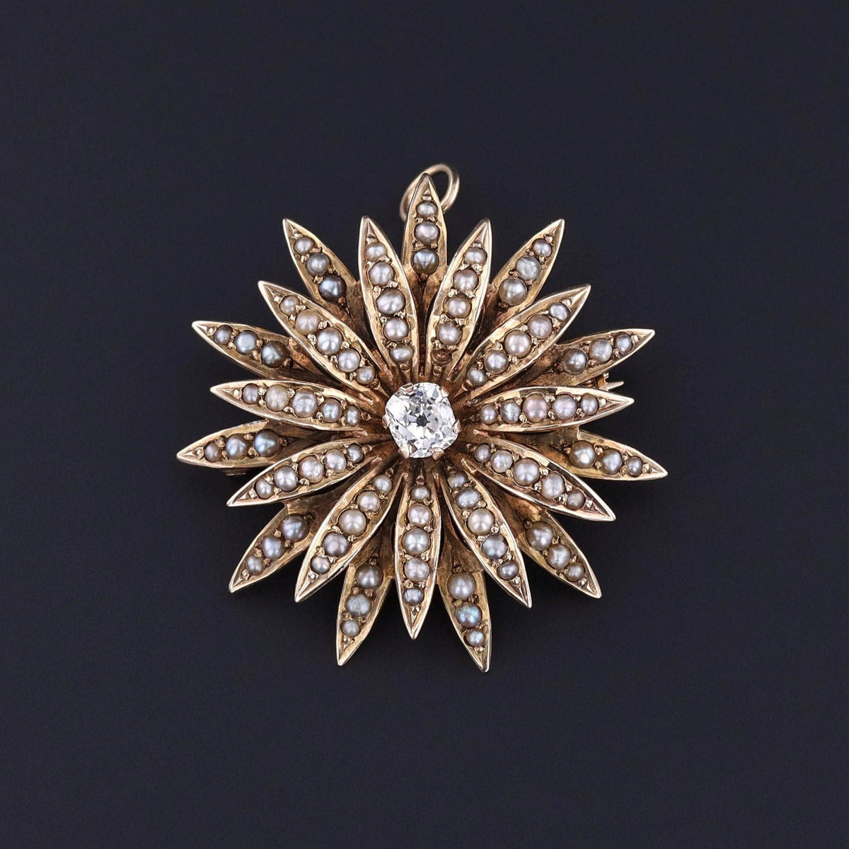 Antique Diamond Flower Brooch or Pendant of 10k Gold - Trademark Antiques