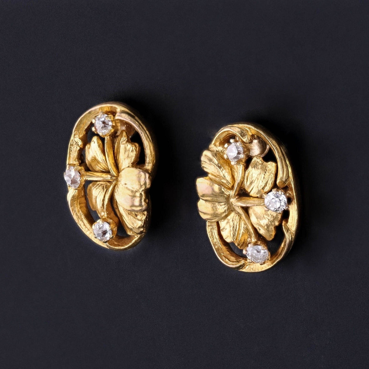 Antique Diamond Flower Conversion Earrings of 14k Gold - Trademark Antiques