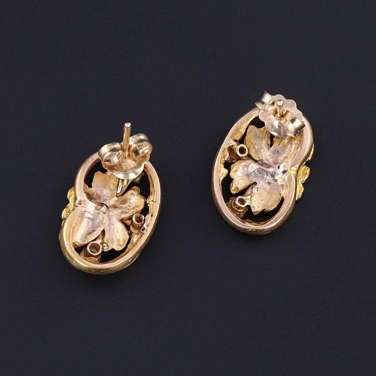 Antique Diamond Flower Conversion Earrings of 14k Gold - Trademark Antiques